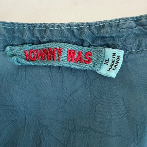 JOHNNY WAS Blue Floral Embroidered Tunic Blouse Size XL Boho Peasant Top - Picture 7 of 8